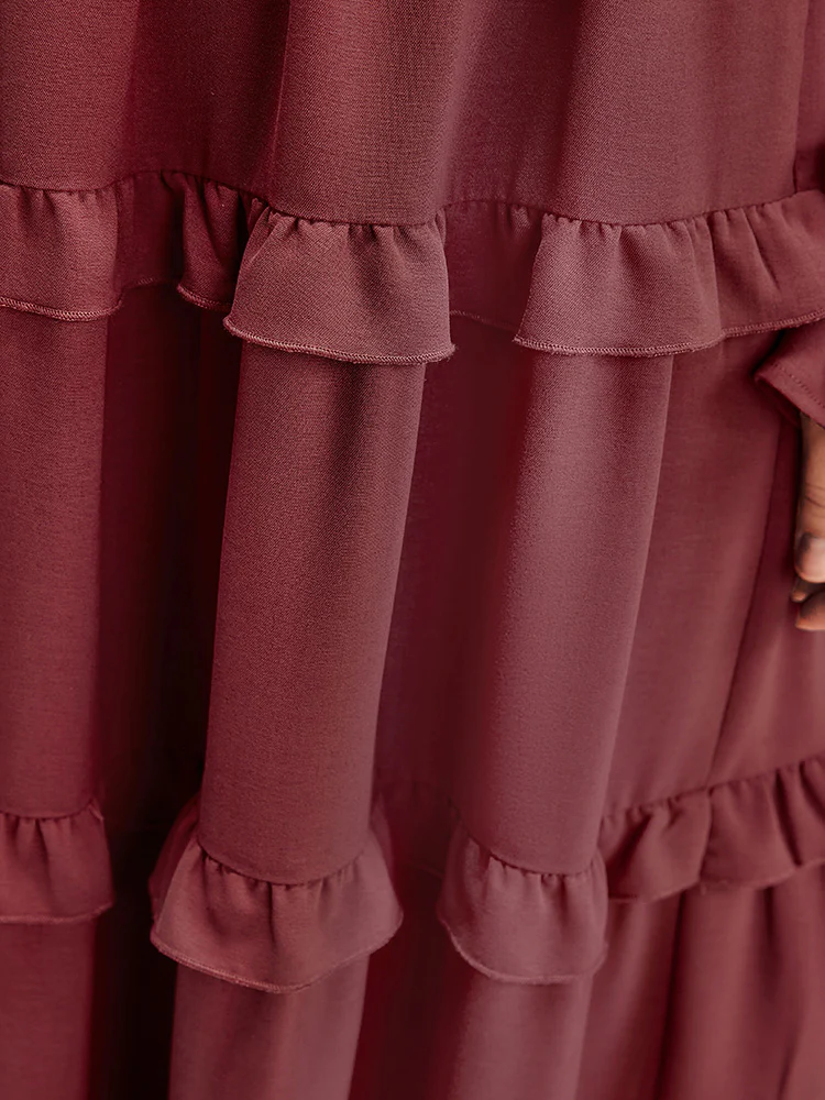 Solid Lantern Sleeve Pocket Ruffle Hem Dress - Image 6