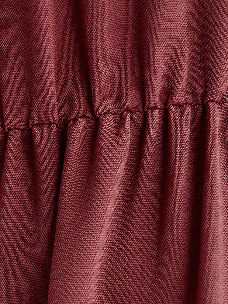Solid Lantern Sleeve Pocket Ruffle Hem Dress - Image 9