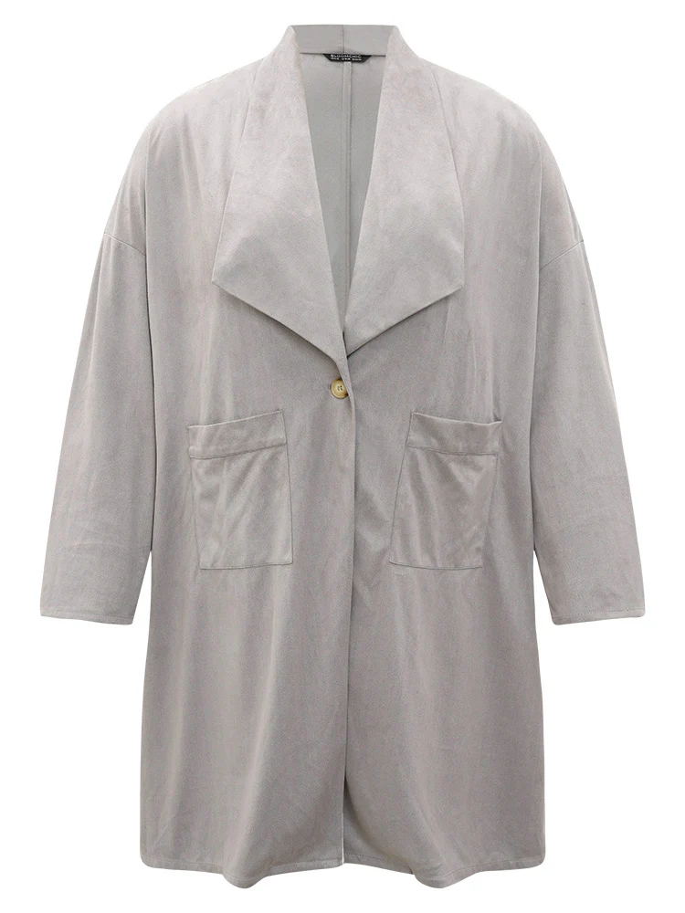 Solid Lapel Collar Patched Pocket Faux Suede Coat - Image 9
