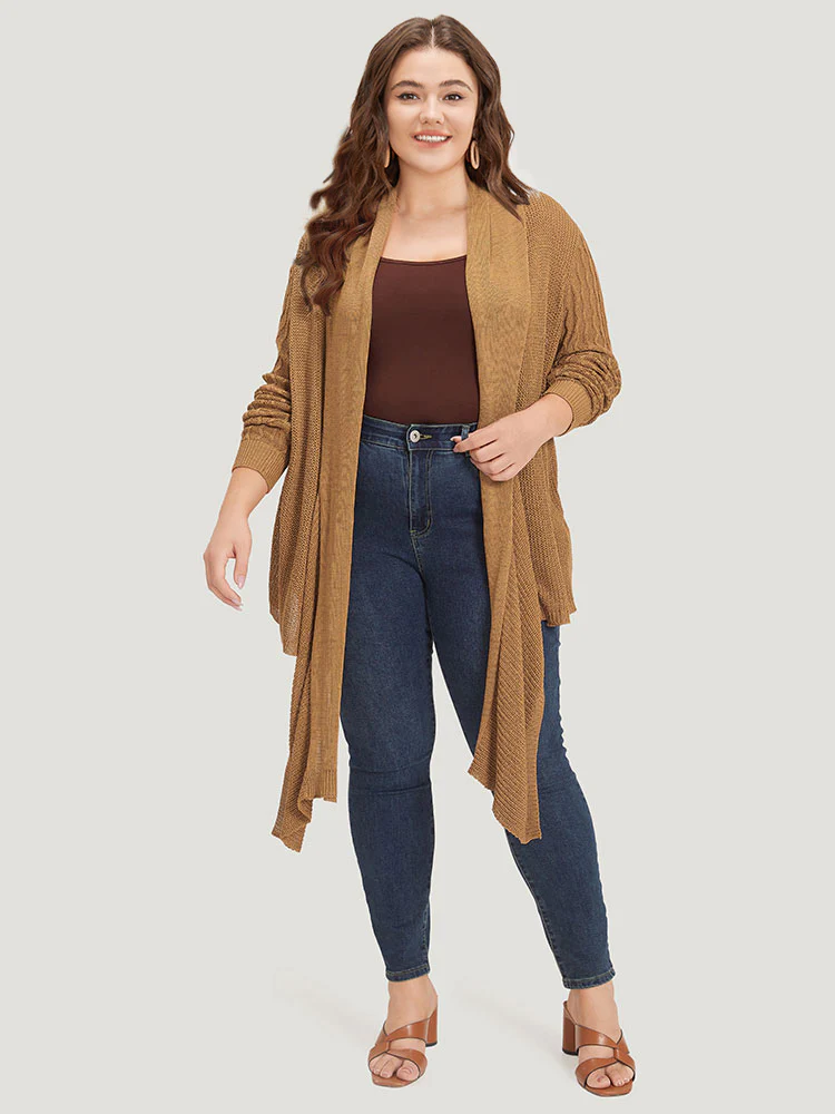 Solid Lapel Collar Patchwork Asymmetrical Hem Cardigan - Image 4