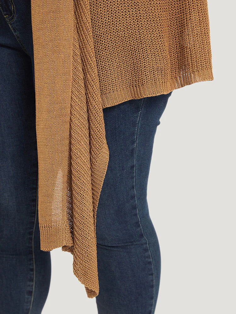 Solid Lapel Collar Patchwork Asymmetrical Hem Cardigan - Image 6