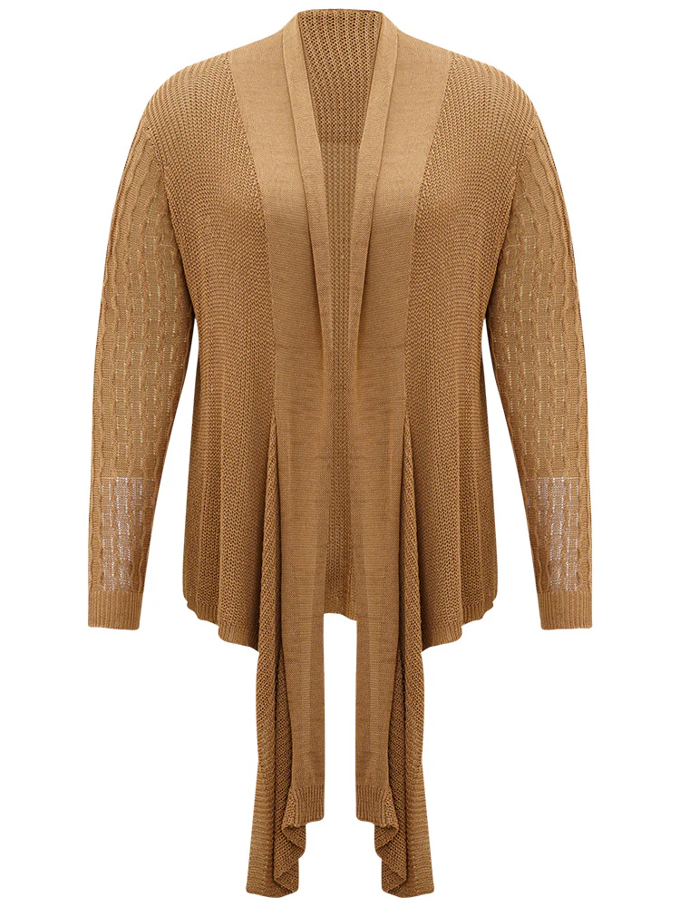 Solid Lapel Collar Patchwork Asymmetrical Hem Cardigan - Image 7