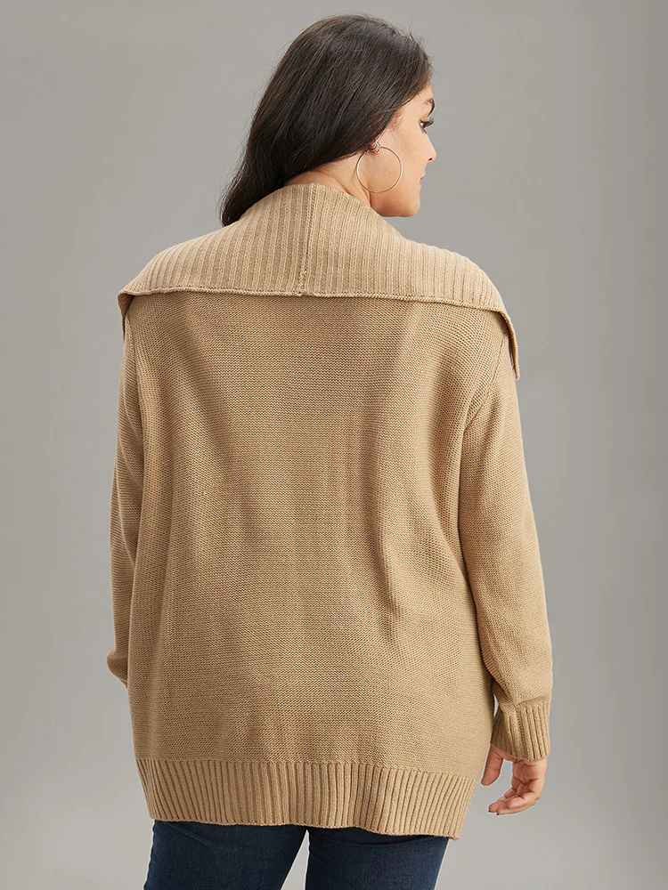 Solid Lapel Collar Pocket Open Front Cardigan - Image 2