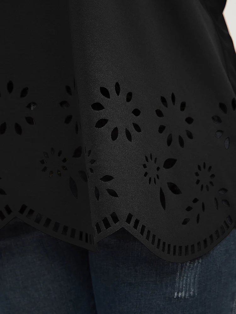 Solid Laser Cut Scalloped Trim T-shirt - Image 7