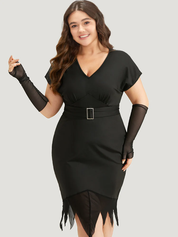 Halloween Solid Mermaid Hem Mesh Bowknot Dress - Image 5
