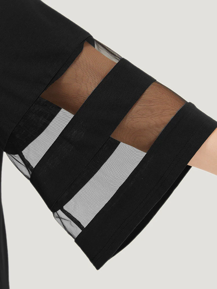 Solid Mesh Patchwork V Neck T-shirt - Image 7