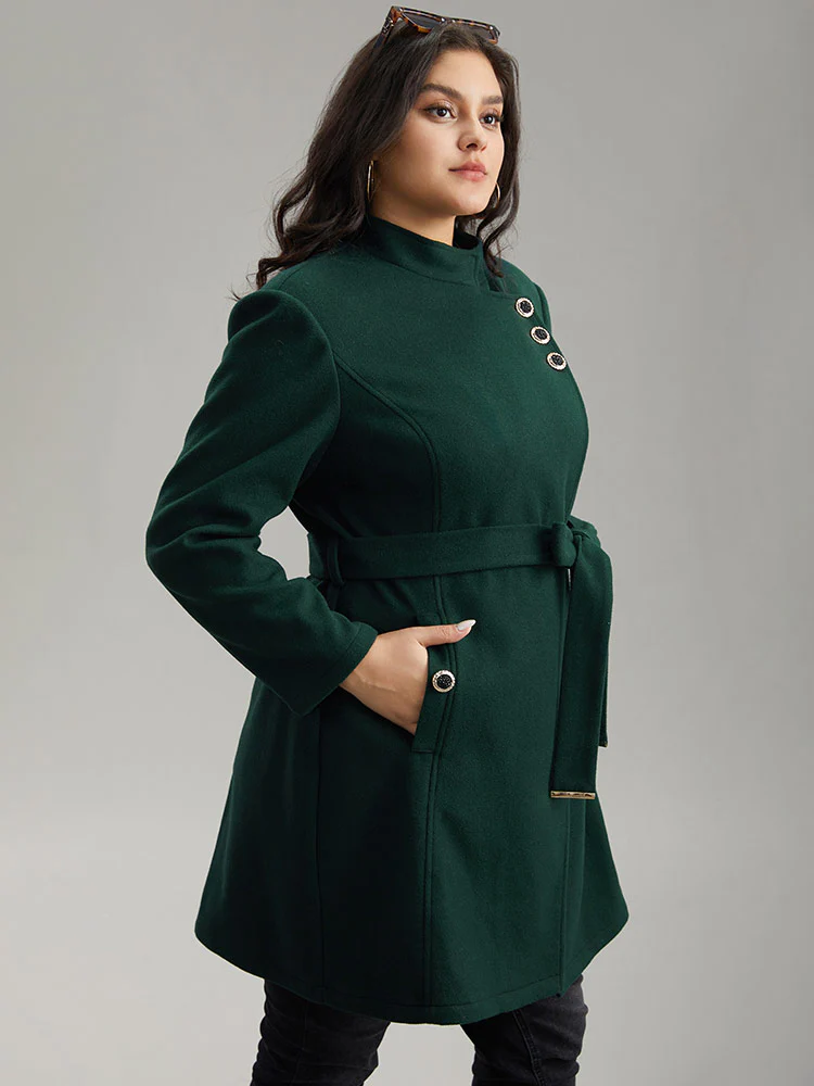 Solid Metal Detail Belted Pocket Coat - Image 2
