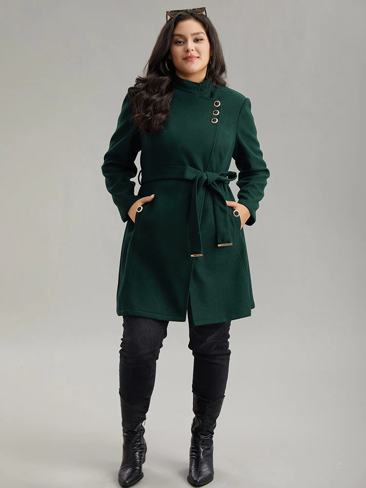 Solid Metal Detail Belted Pocket Coat - Image 4