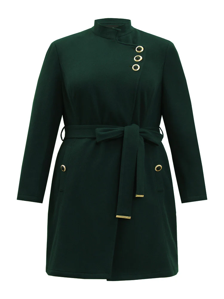 Solid Metal Detail Belted Pocket Coat - Image 8
