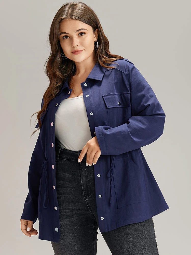 Solid Metal Detail Pocket Drawstring Coat - Image 3