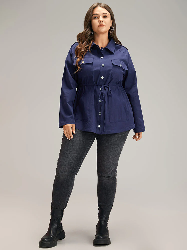 Solid Metal Detail Pocket Drawstring Coat - Image 4