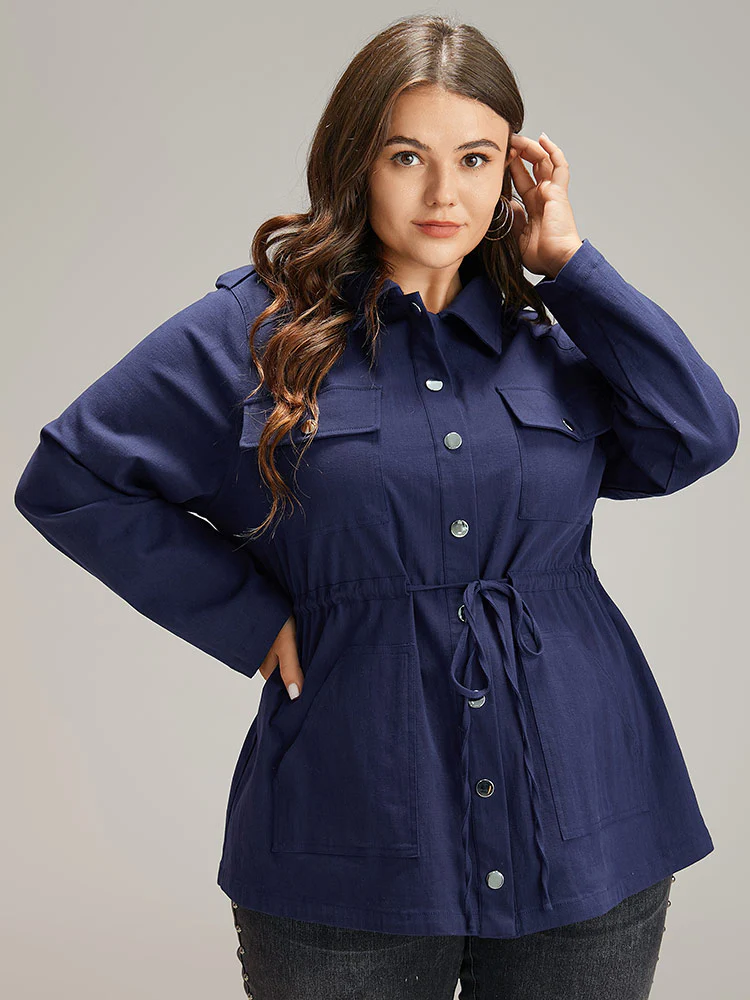 Solid Metal Detail Pocket Drawstring Coat - Image 5