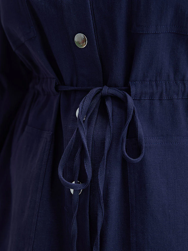 Solid Metal Detail Pocket Drawstring Coat - Image 6