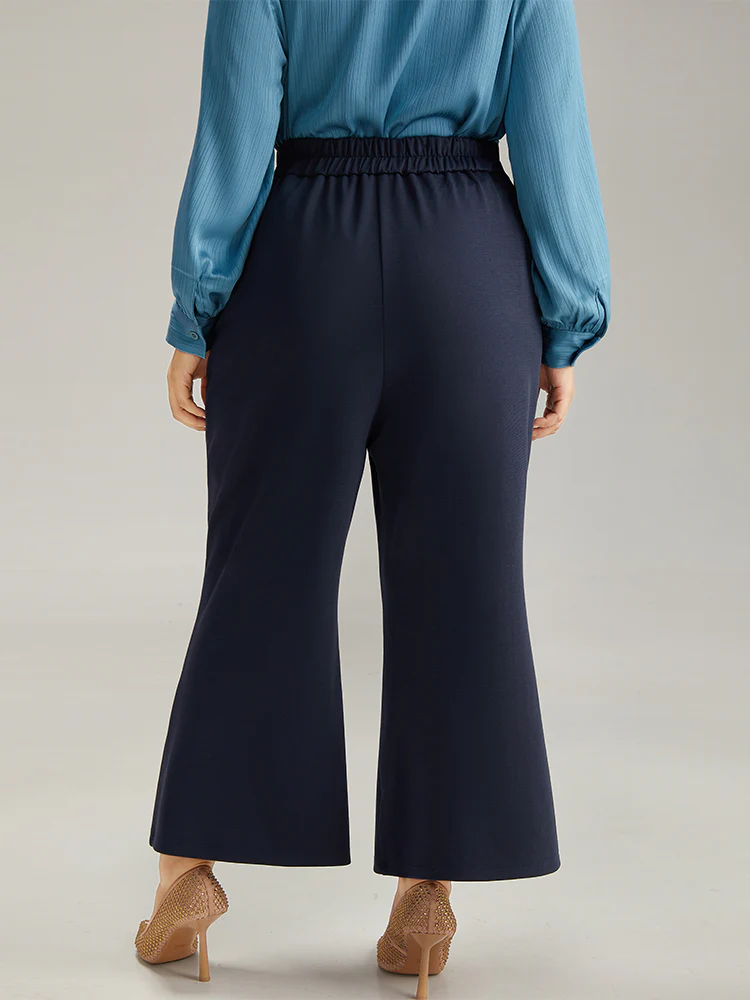 Solid Metal Detail Pocket Flare Leg Pants - Image 2