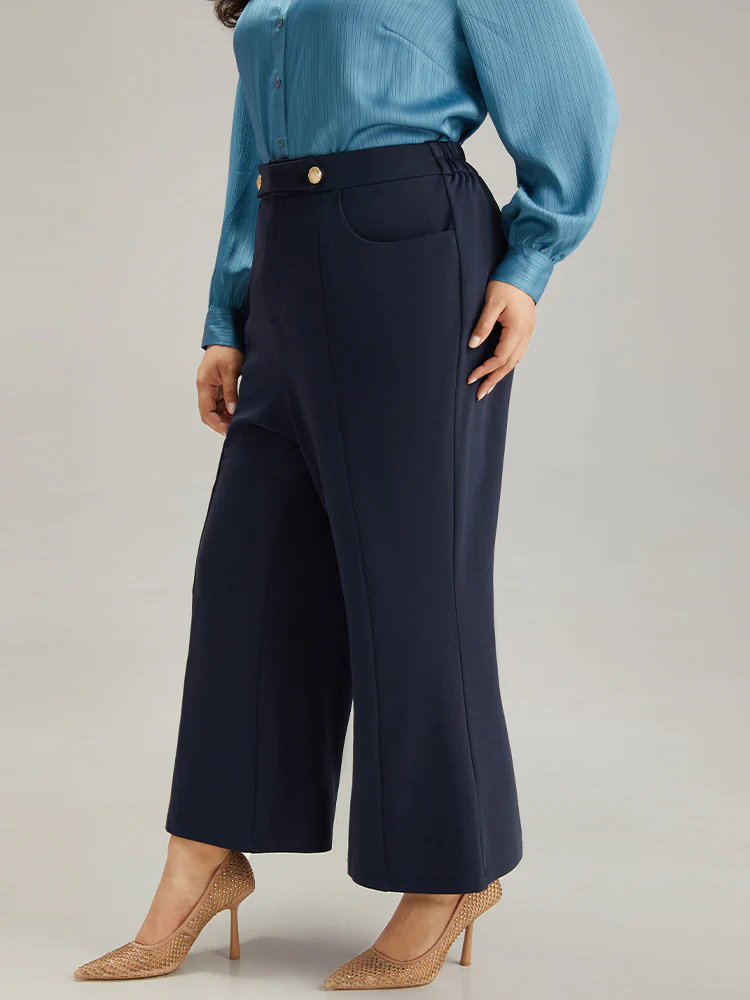Solid Metal Detail Pocket Flare Leg Pants - Image 3