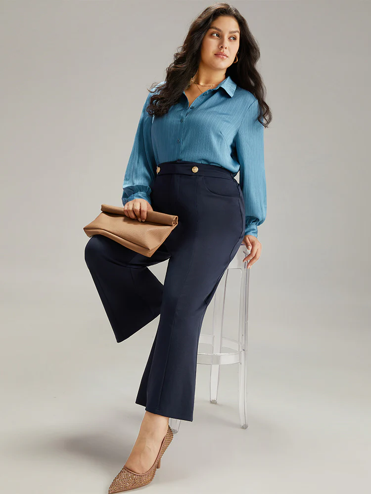 Solid Metal Detail Pocket Flare Leg Pants - Image 5