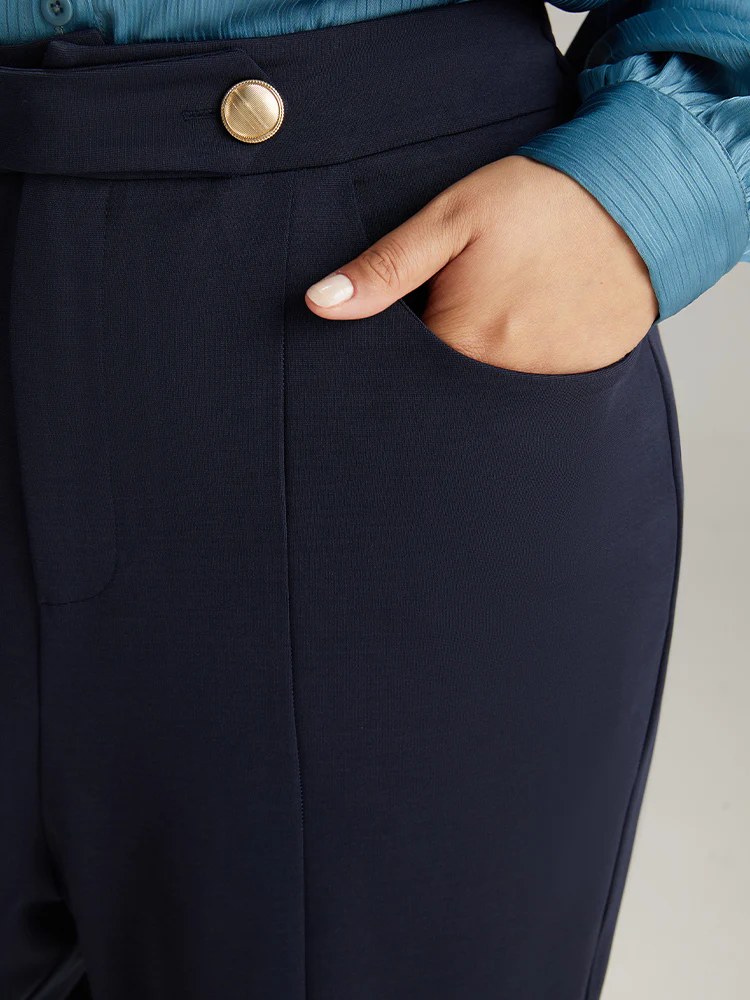 Solid Metal Detail Pocket Flare Leg Pants - Image 7