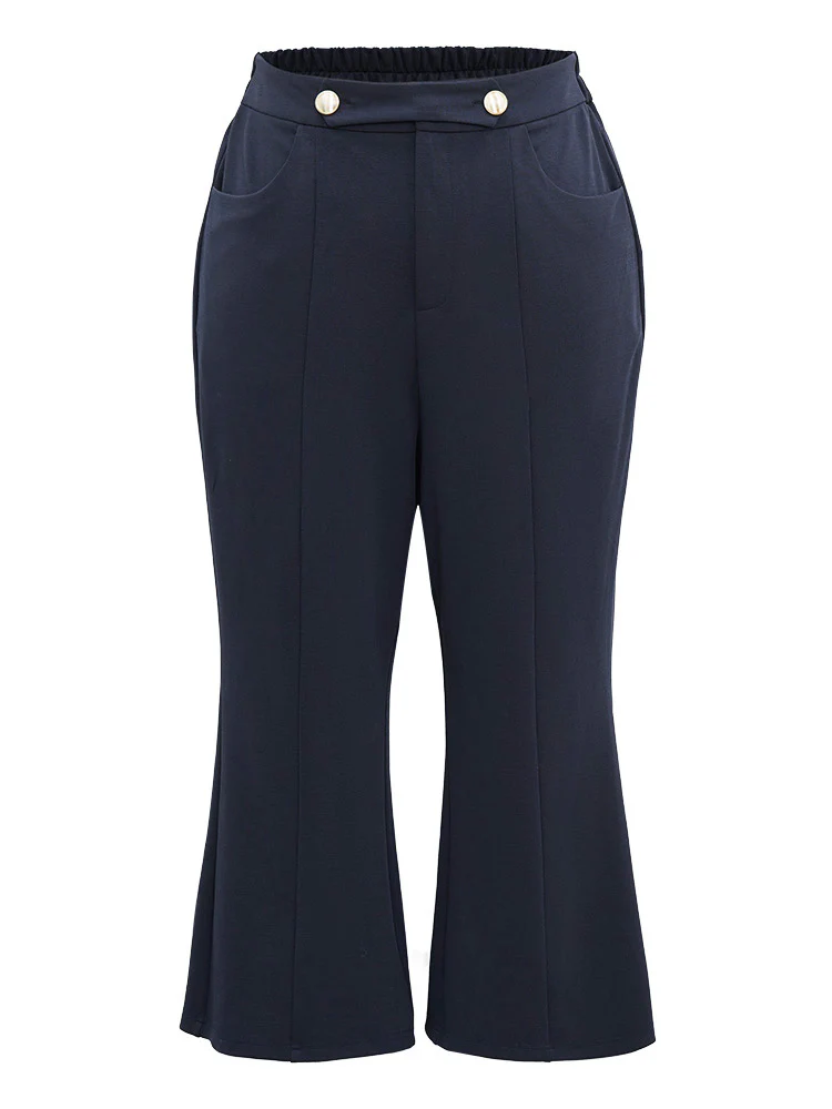 Solid Metal Detail Pocket Flare Leg Pants - Image 9