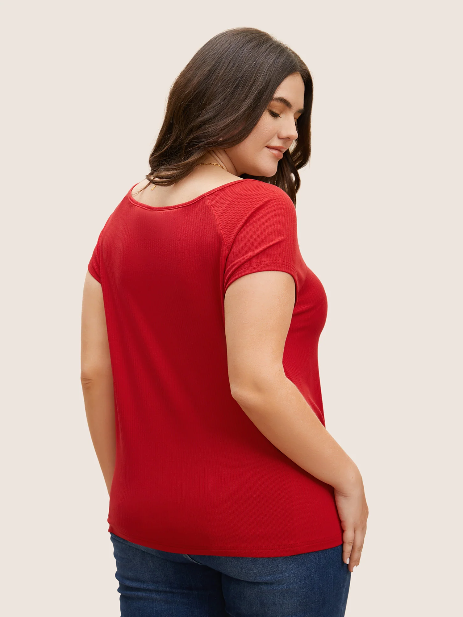 Solid Notched Collar Pit Strip T-shirt - Image 4