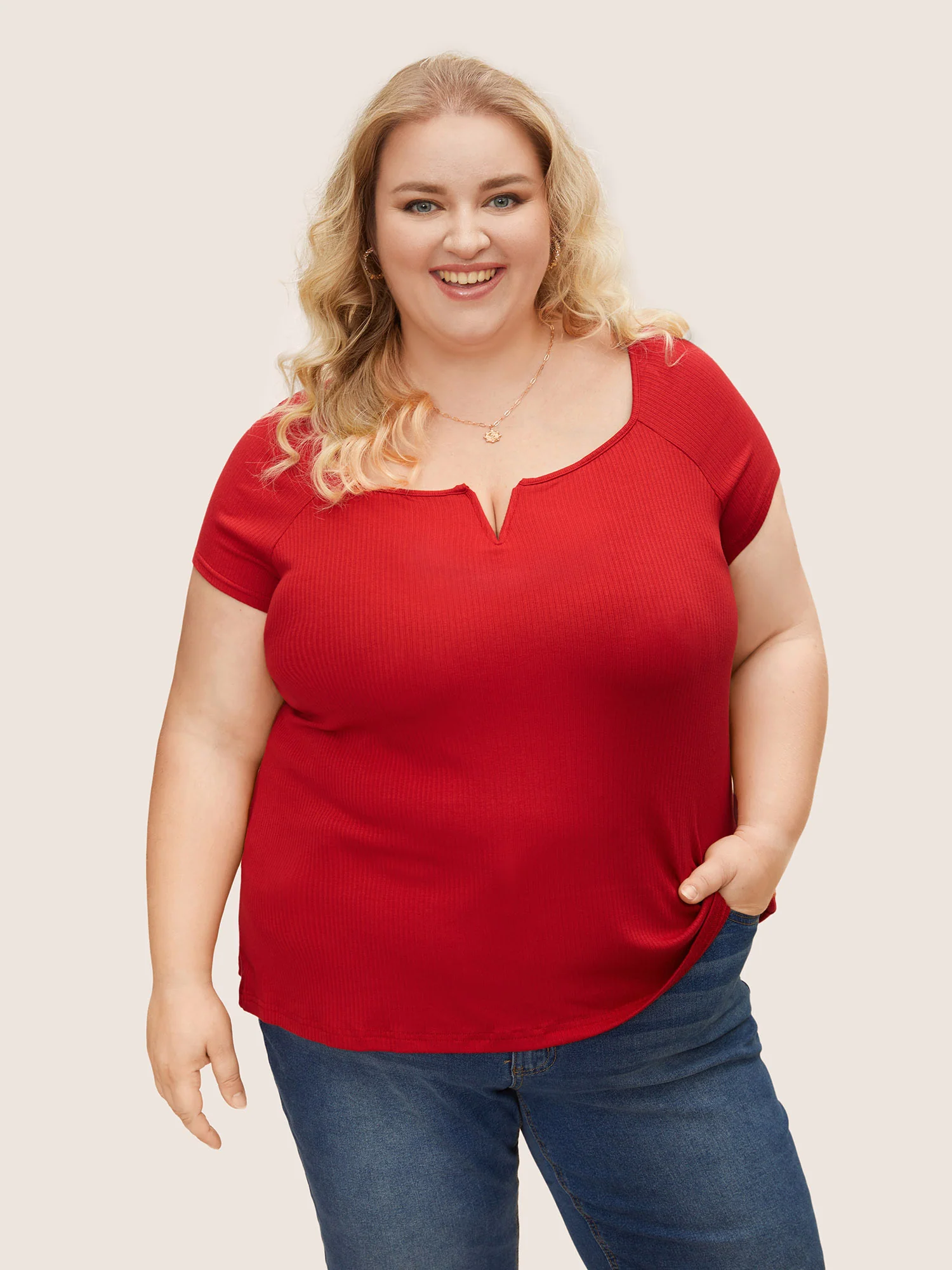 Solid Notched Collar Pit Strip T-shirt - Image 5