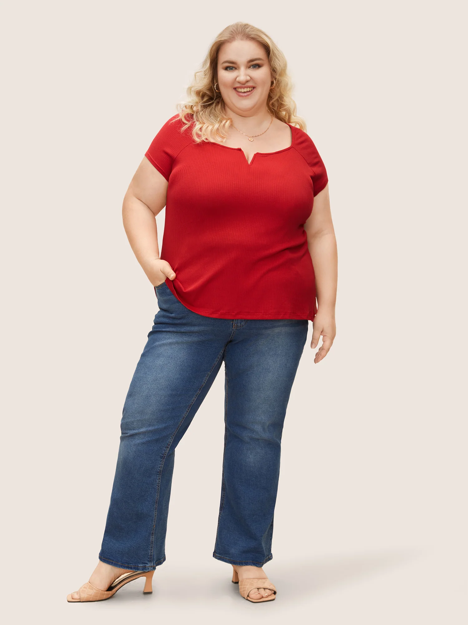 Solid Notched Collar Pit Strip T-shirt - Image 6