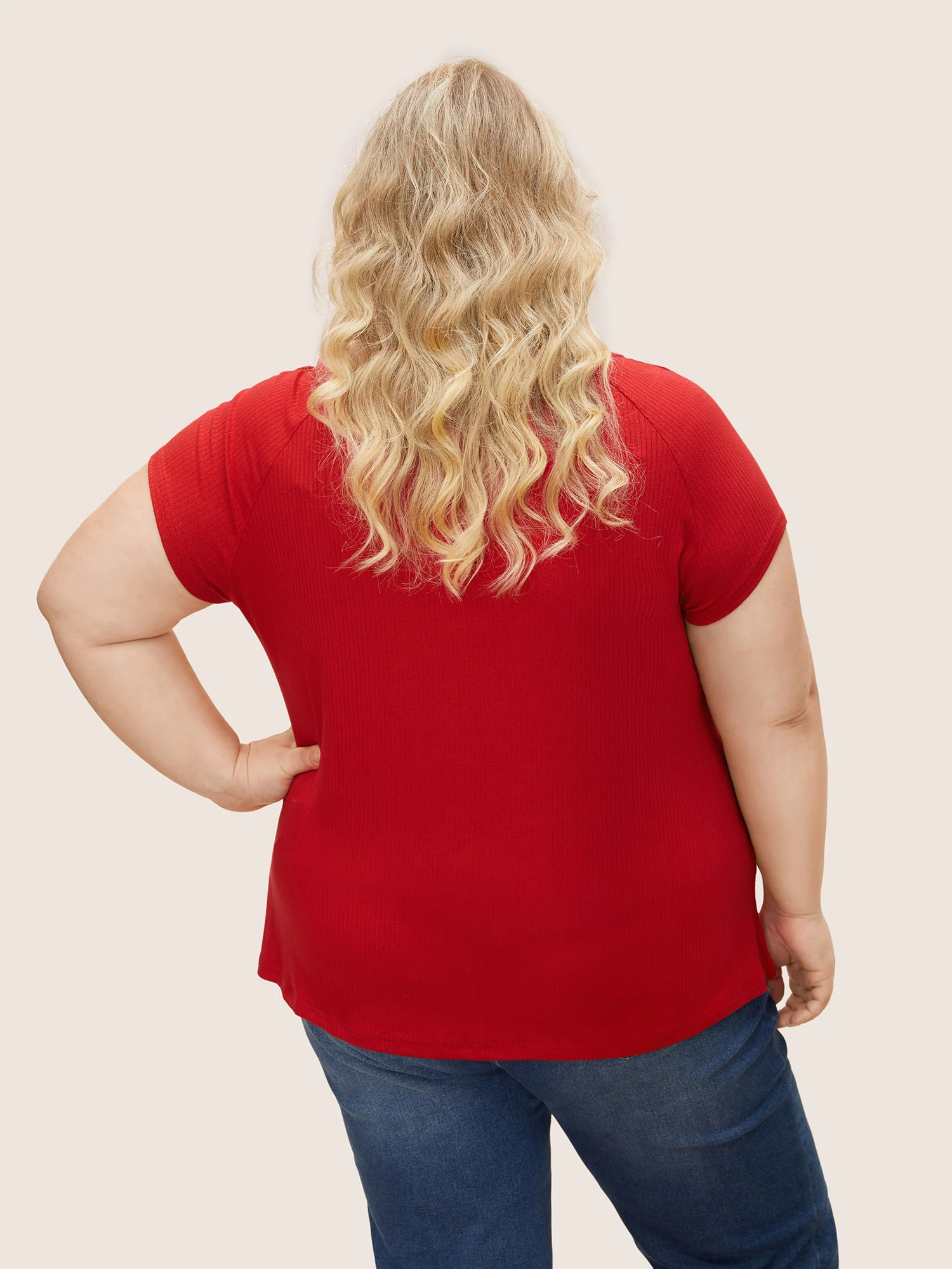 Solid Notched Collar Pit Strip T-shirt - Image 8