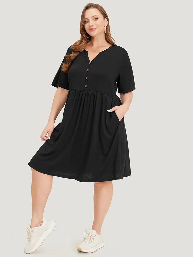 Solid Notched Pocket Flutter Hem Dress - Image 4