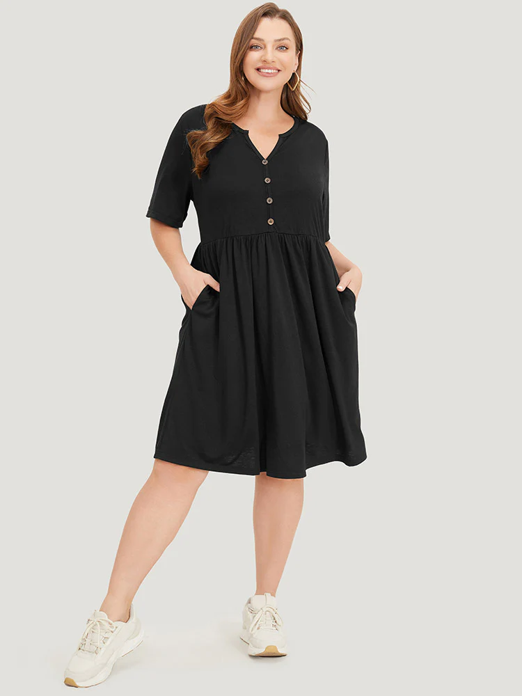 Solid Notched Pocket Flutter Hem Dress - Image 5