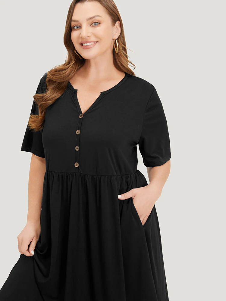Solid Notched Pocket Flutter Hem Dress - Image 6