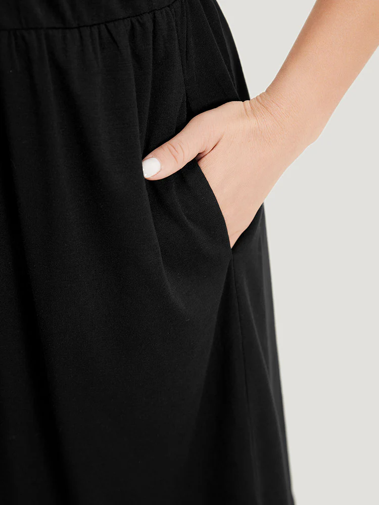 Solid Notched Pocket Flutter Hem Dress - Image 9