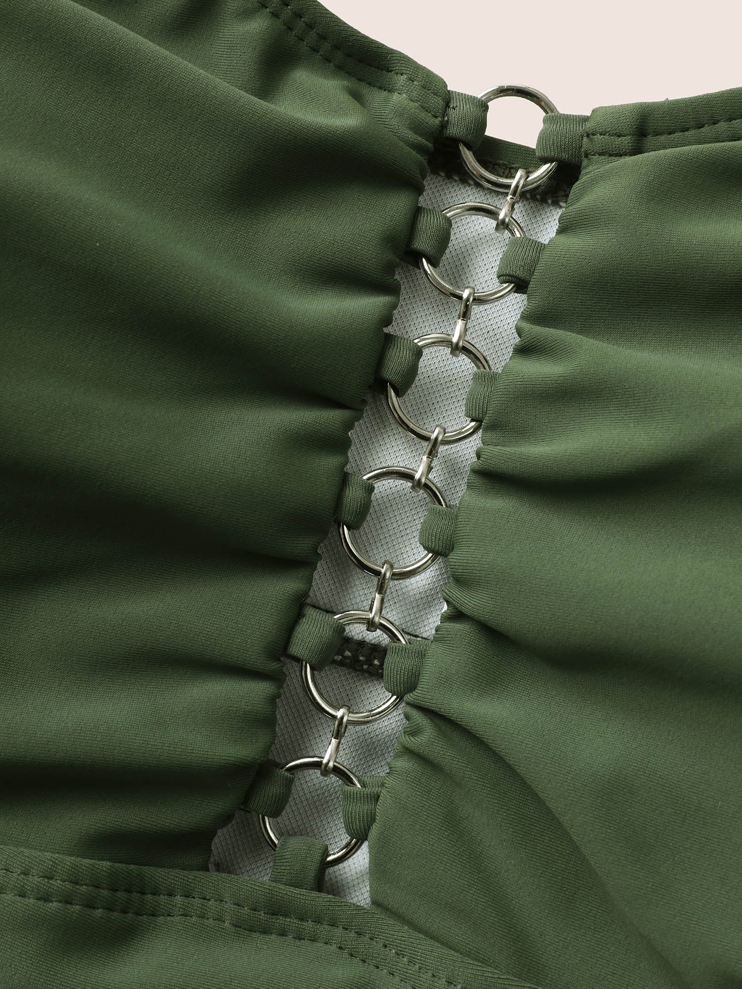 Solid O Ring Buckle Detail Ruffle Trim Swim Dress - Image 5