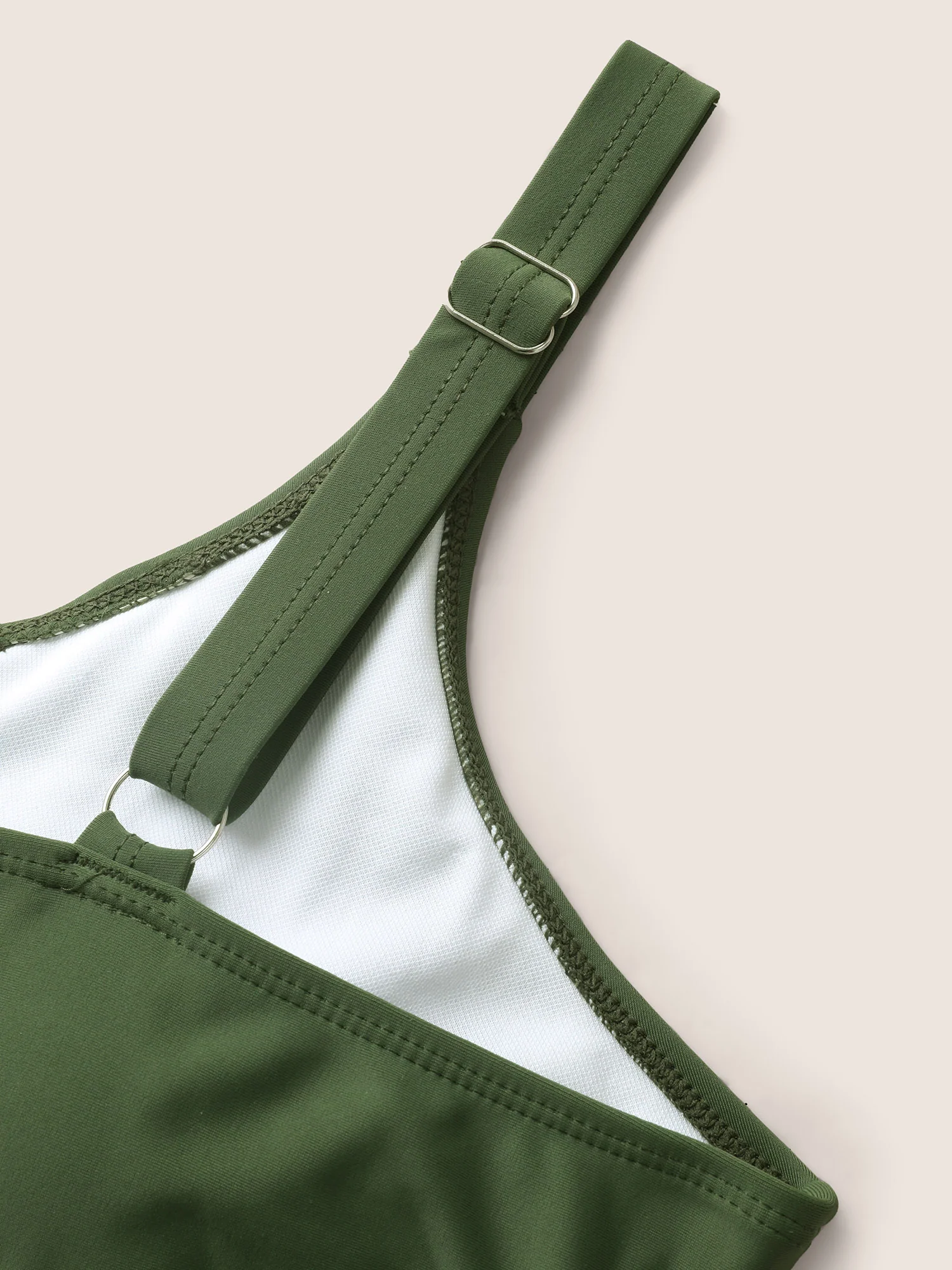 Solid O Ring Buckle Detail Ruffle Trim Swim Dress - Image 6