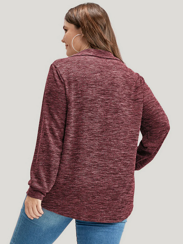 Solid O Ring Zip Rib Knit Long Tee - Image 3