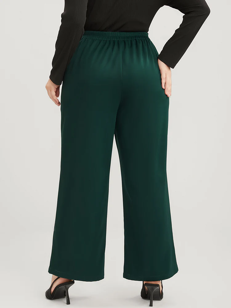 Solid O Ring Zipper Pocket Elastic Waist Wide Leg Pants - Image 5