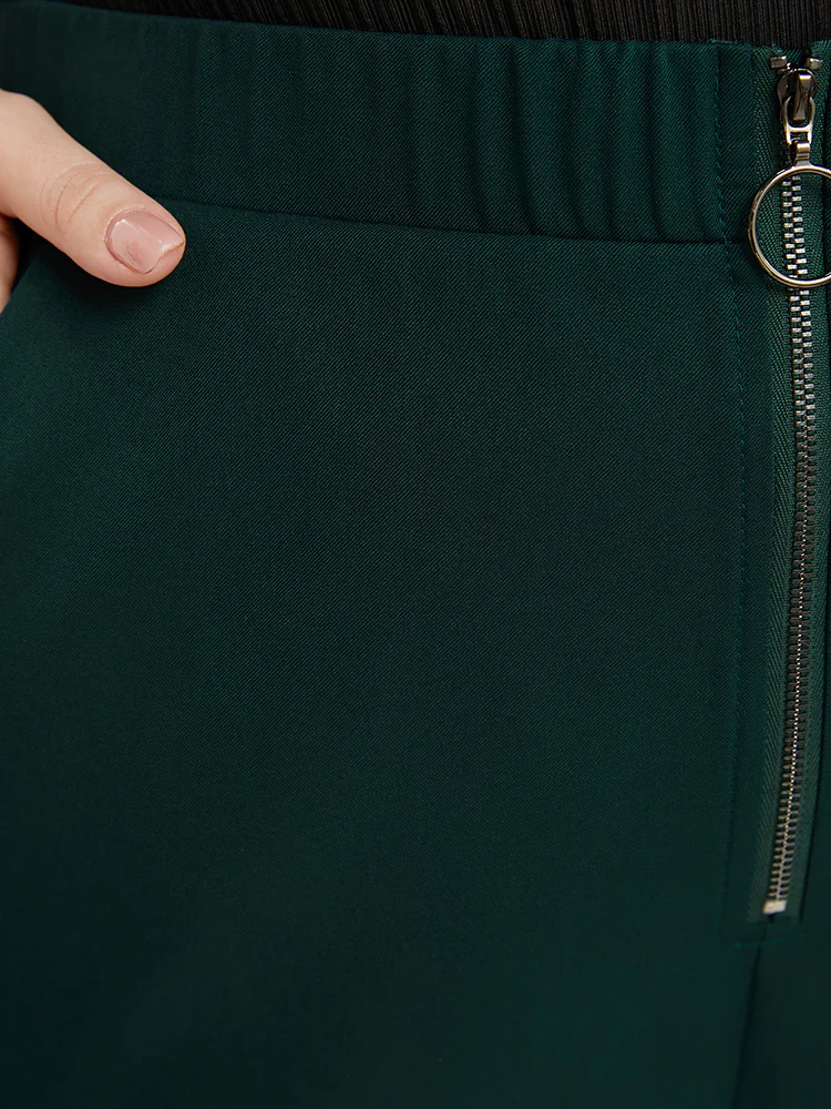 Solid O Ring Zipper Pocket Elastic Waist Wide Leg Pants - Image 7