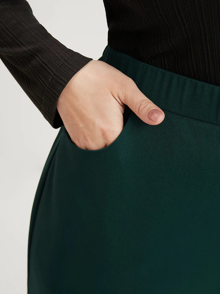 Solid O Ring Zipper Pocket Elastic Waist Wide Leg Pants - Image 8