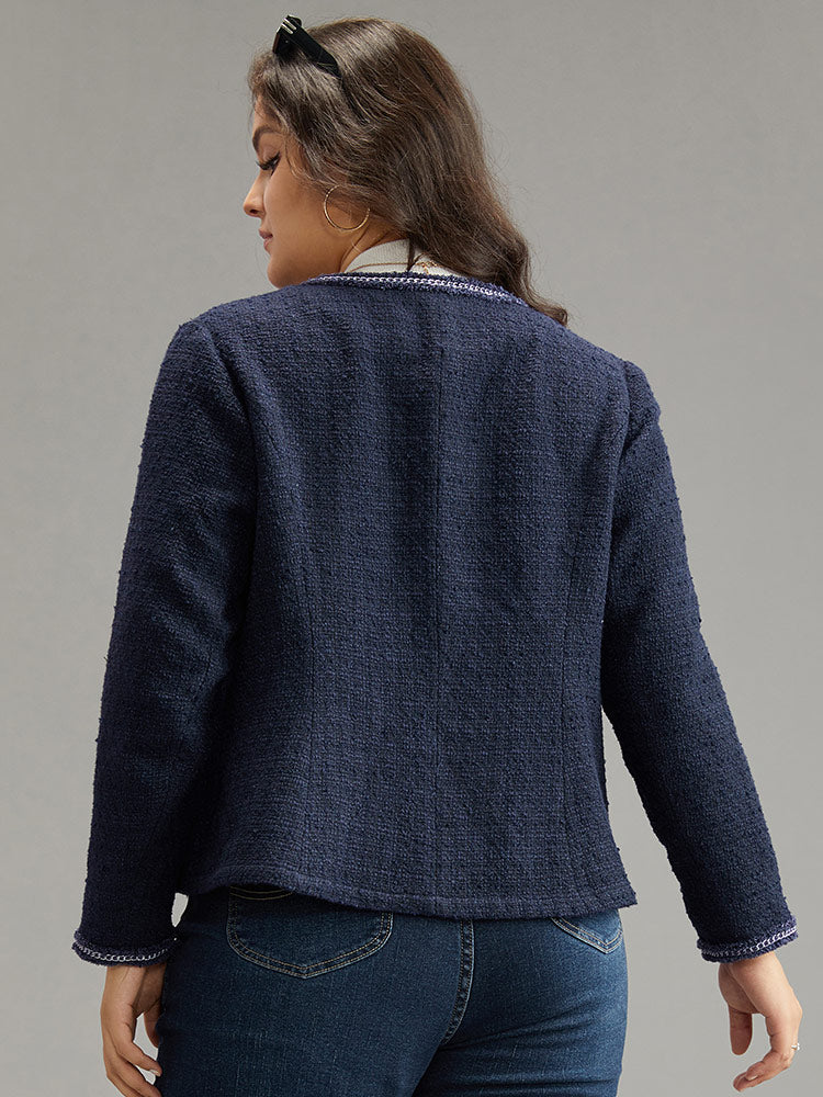 Solid Open Front Patchwork Stitch Blazer - Image 2