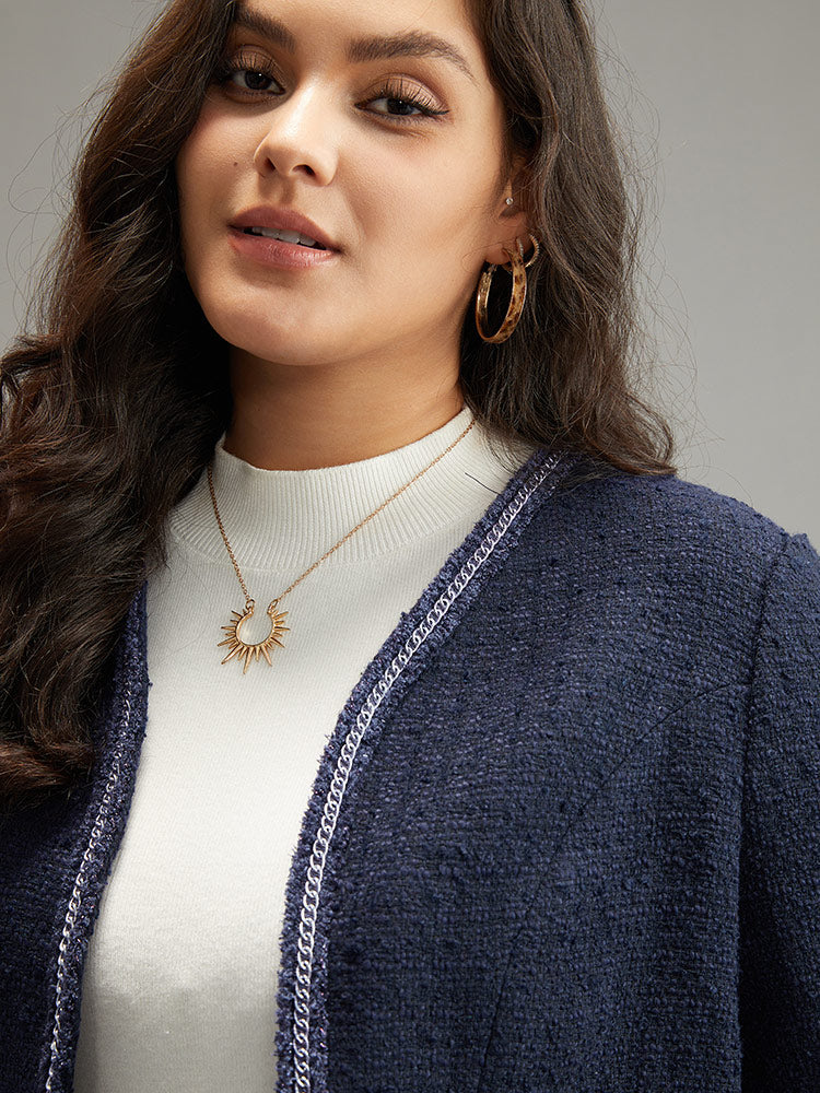 Solid Open Front Patchwork Stitch Blazer - Image 6