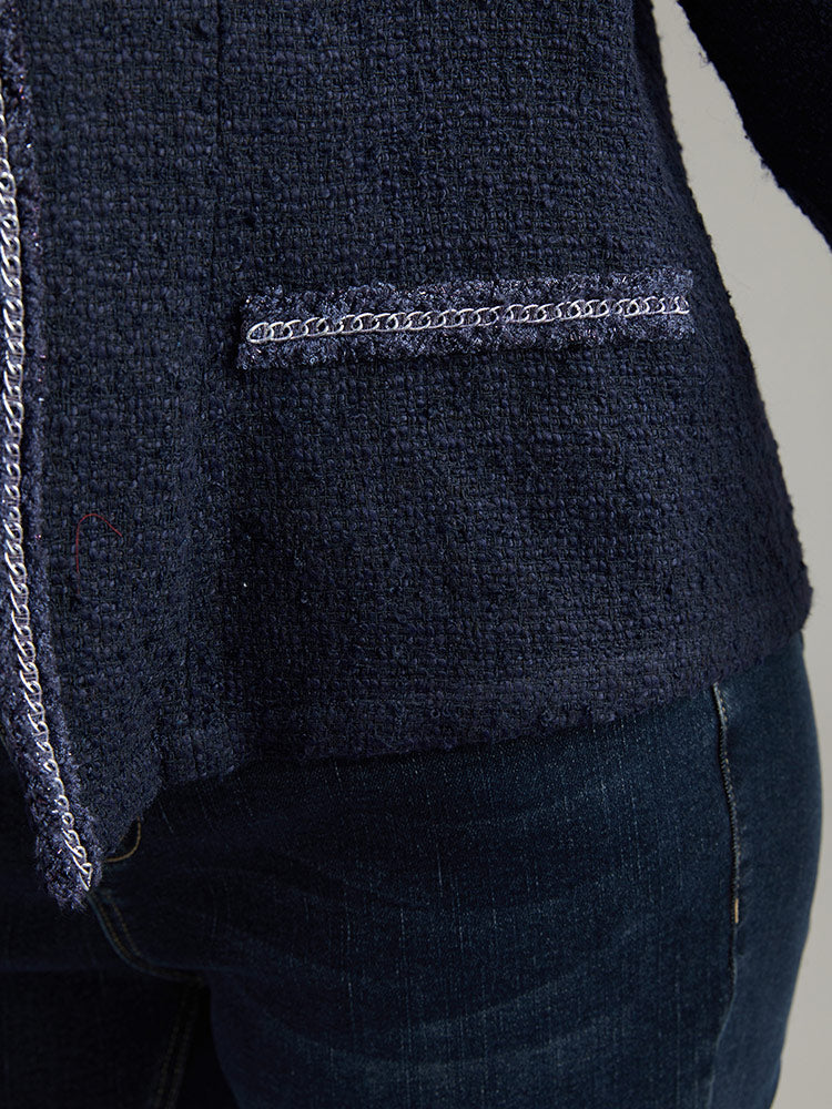 Solid Open Front Patchwork Stitch Blazer - Image 7