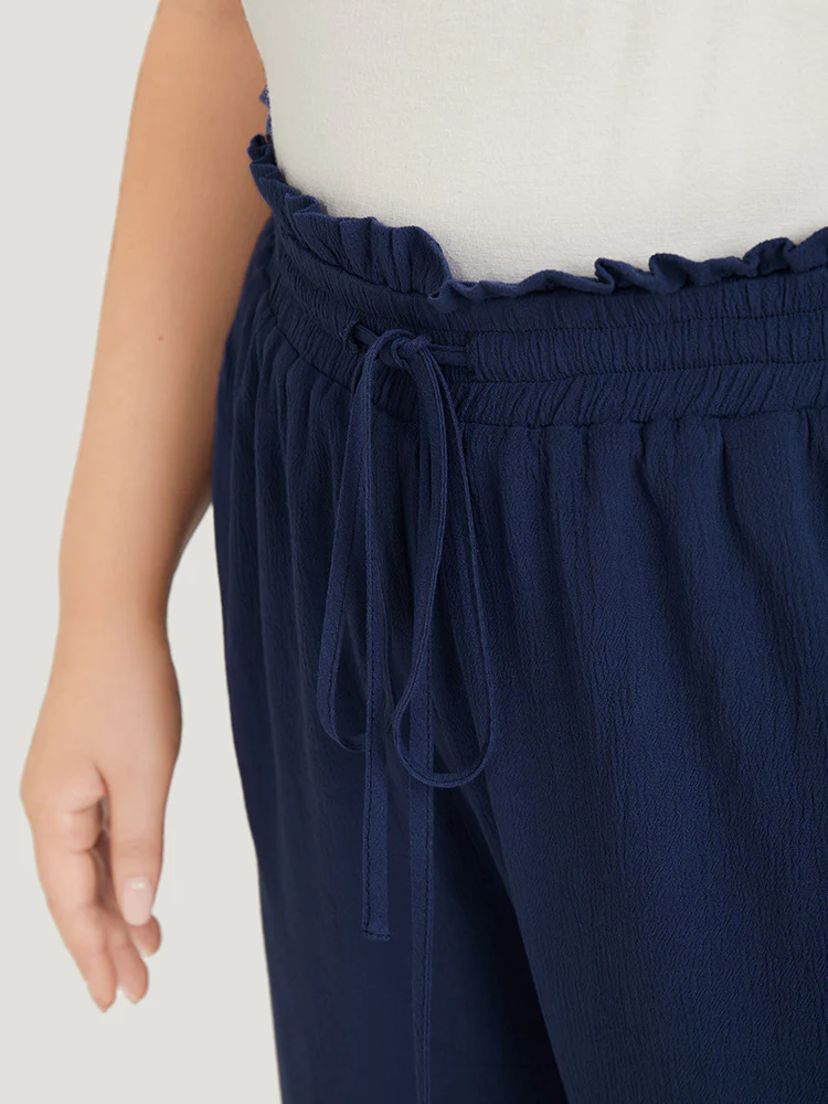 Solid Paperbag Waist Asymmetrical Hem Wide Leg Pants - Image 6