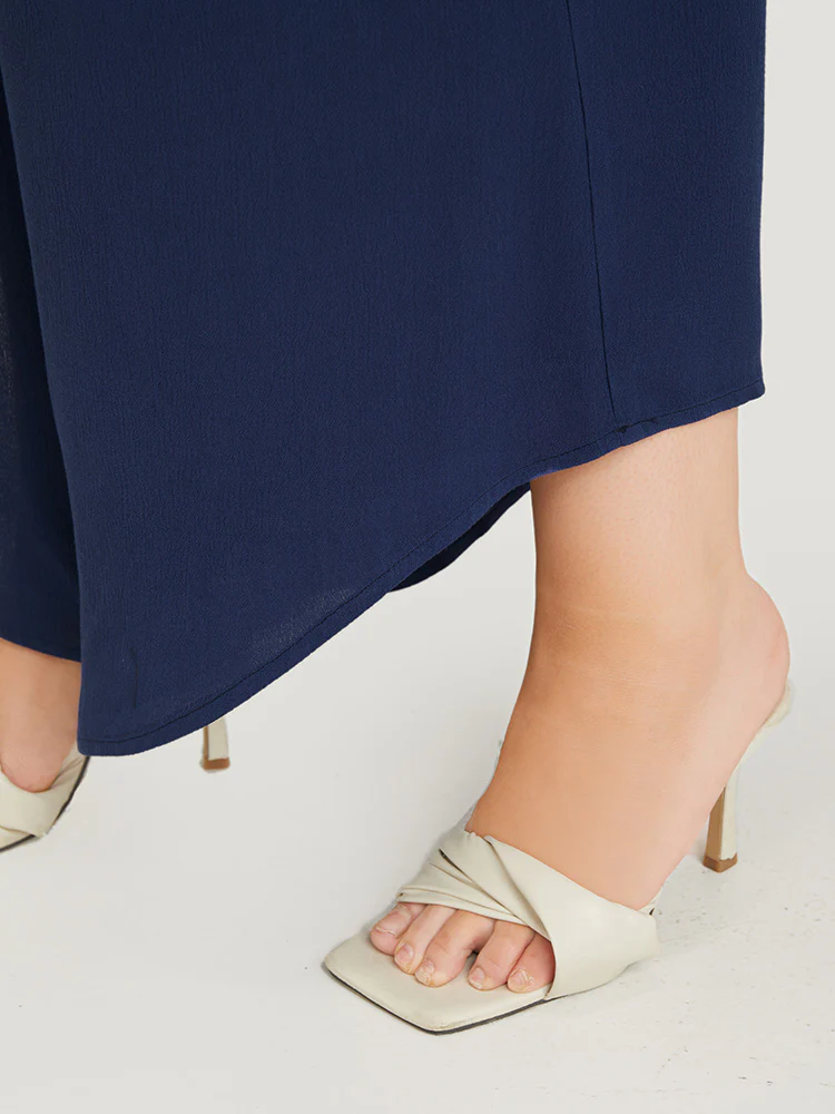 Solid Paperbag Waist Asymmetrical Hem Wide Leg Pants - Image 7
