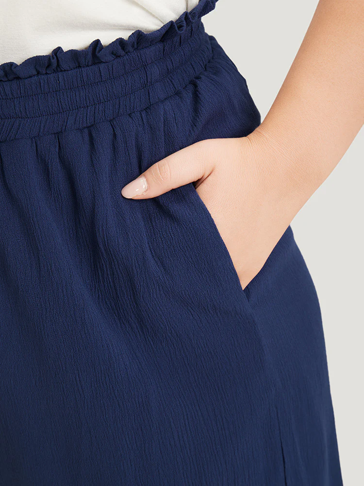 Solid Paperbag Waist Asymmetrical Hem Wide Leg Pants - Image 8
