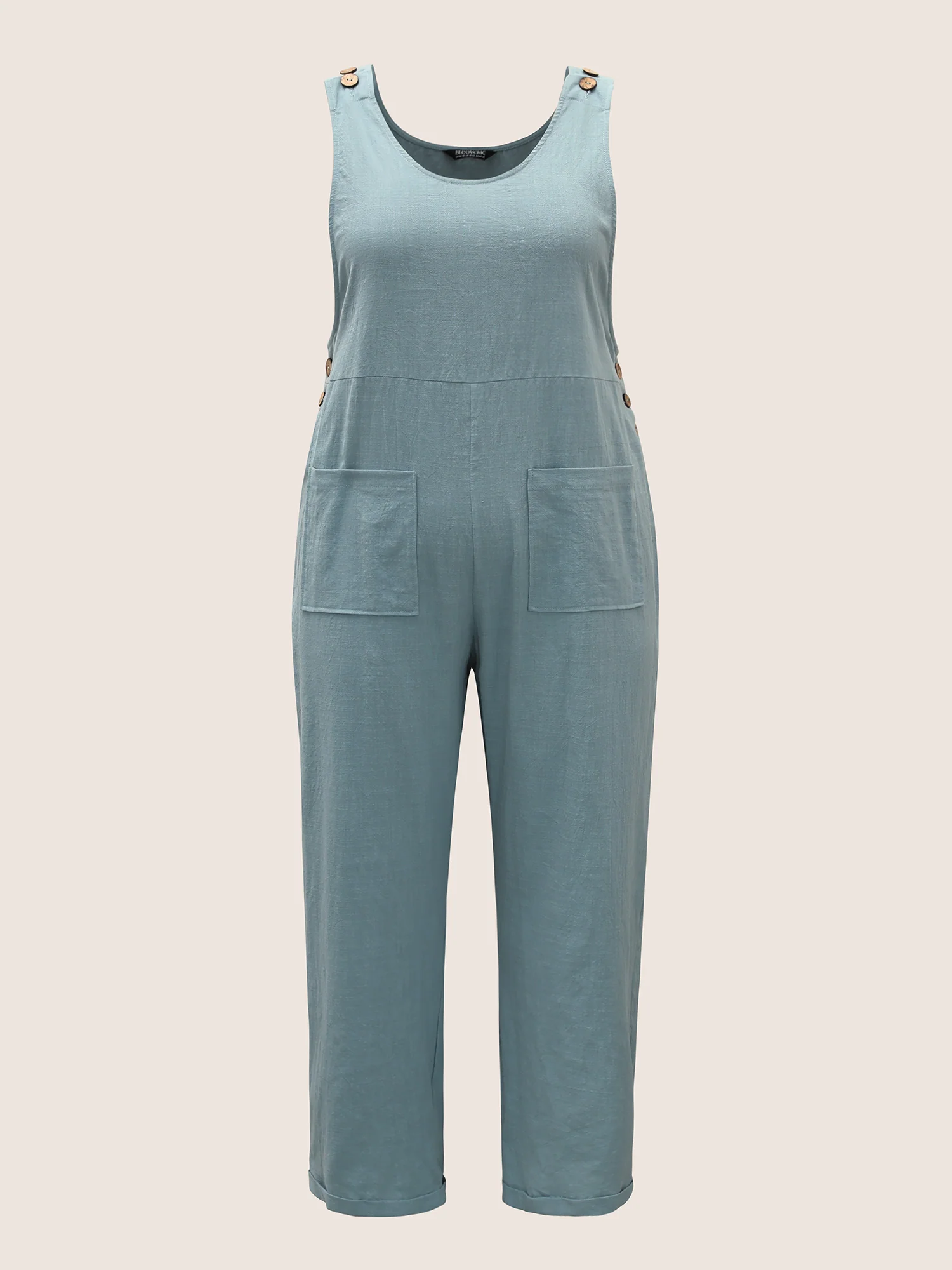 Cotton Solid Patch Pocket Button Detail Jumpsuit - Image 7