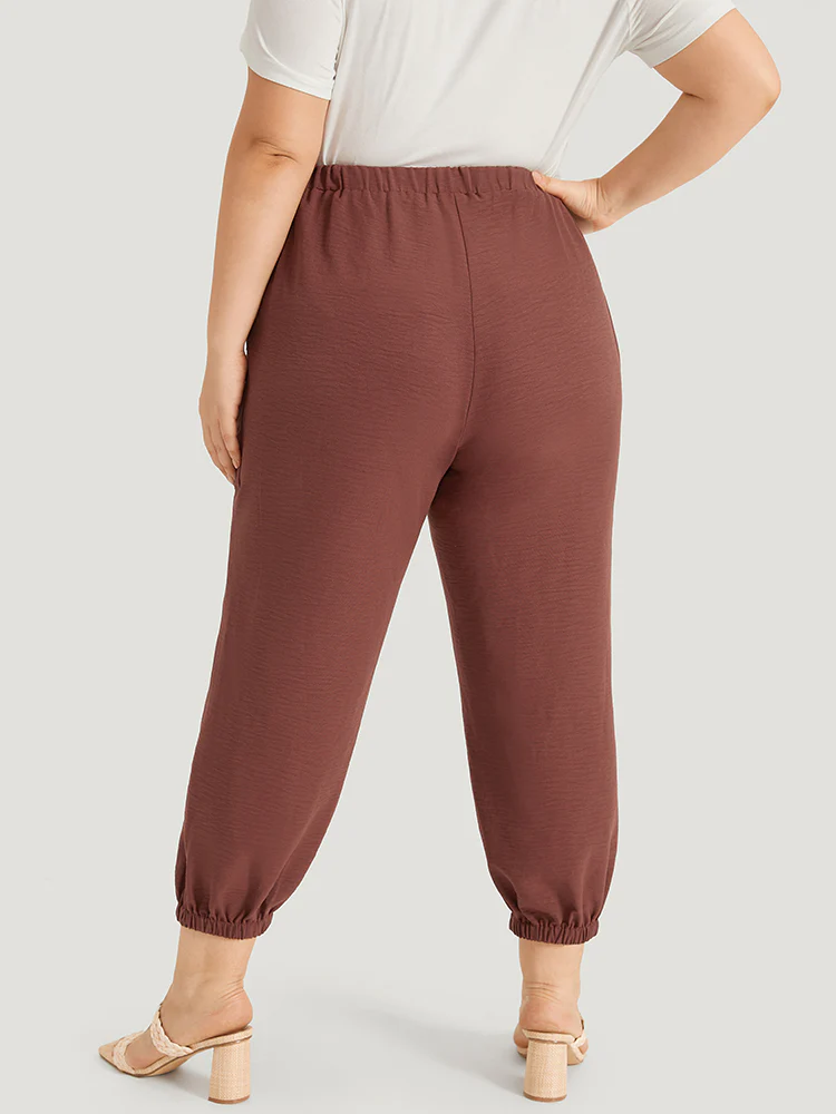 Solid Patched Pocket Bowknot Button Detail Pants - Image 5