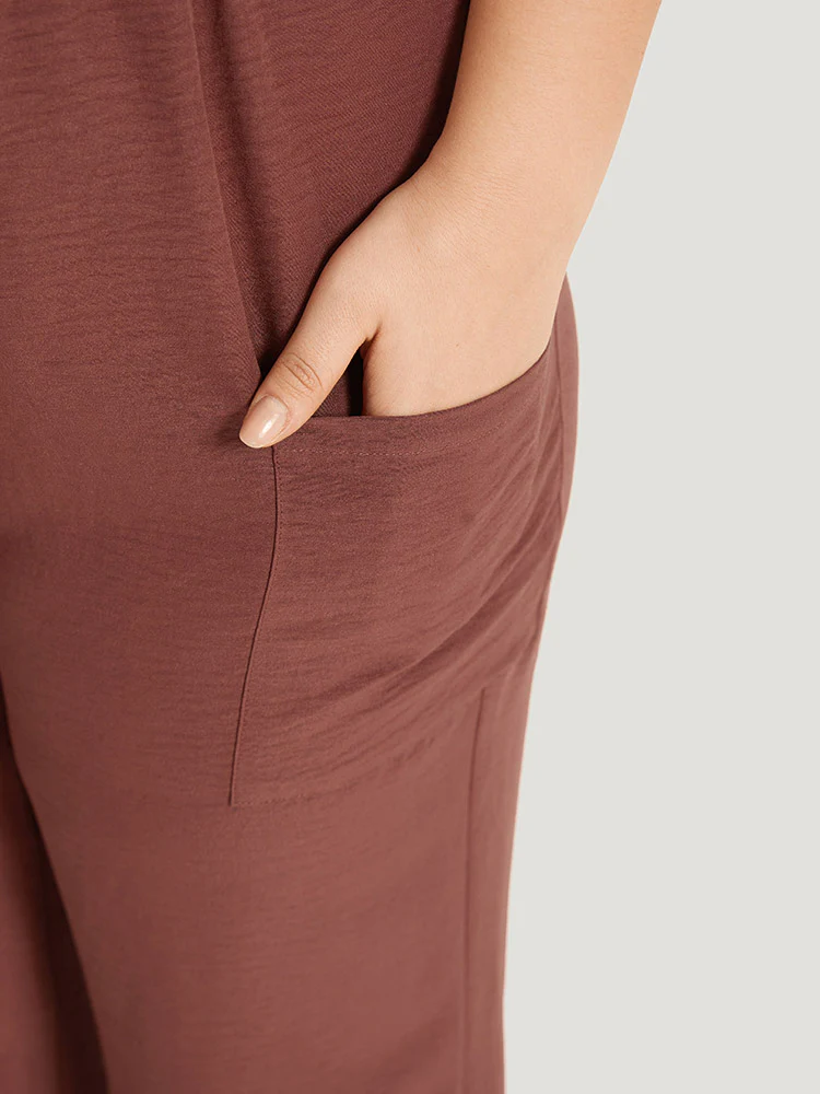 Solid Patched Pocket Bowknot Button Detail Pants - Image 7