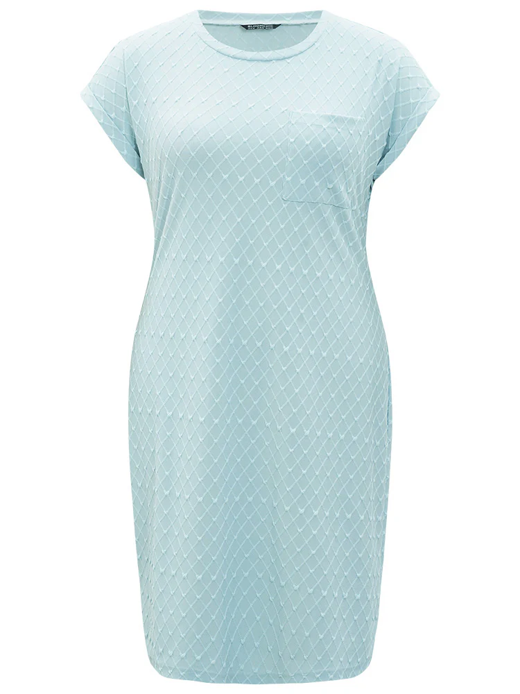 Solid Patched Pocket Cuffed Sleeve Plisse Dress - Image 9