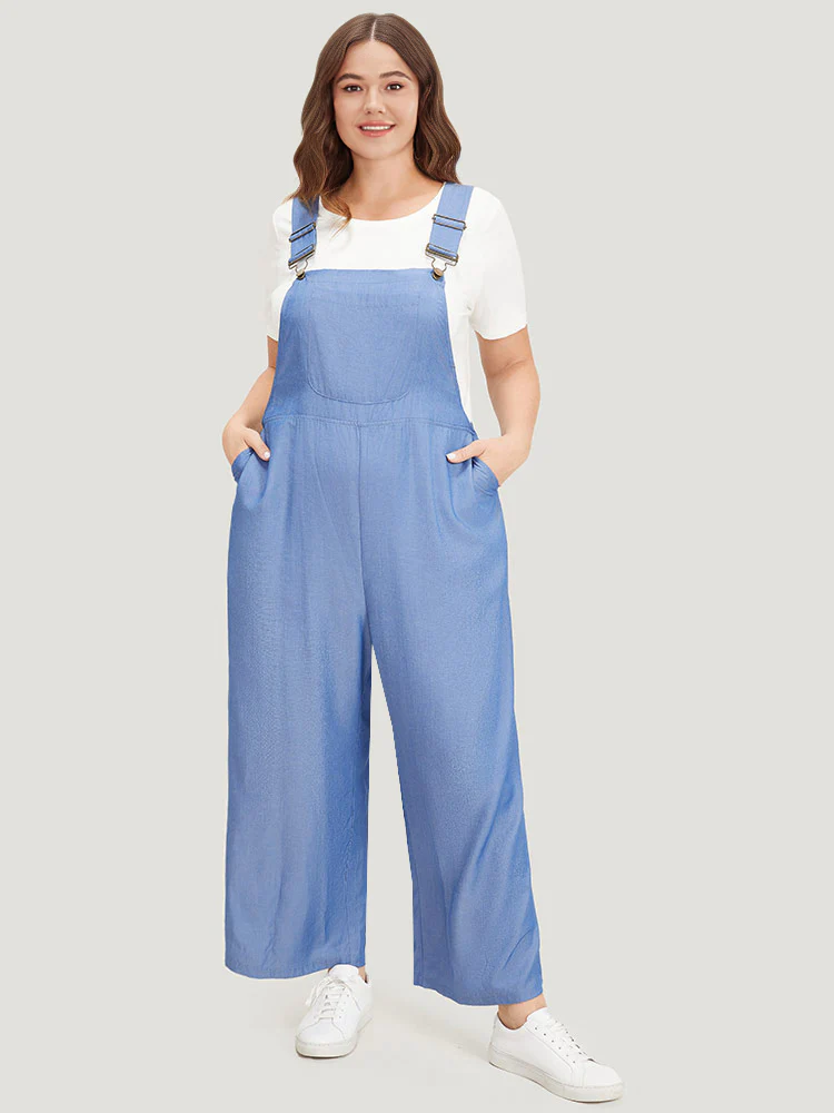 Solid Patched Pocket Gathered Overall Jumpsuit - Image 2