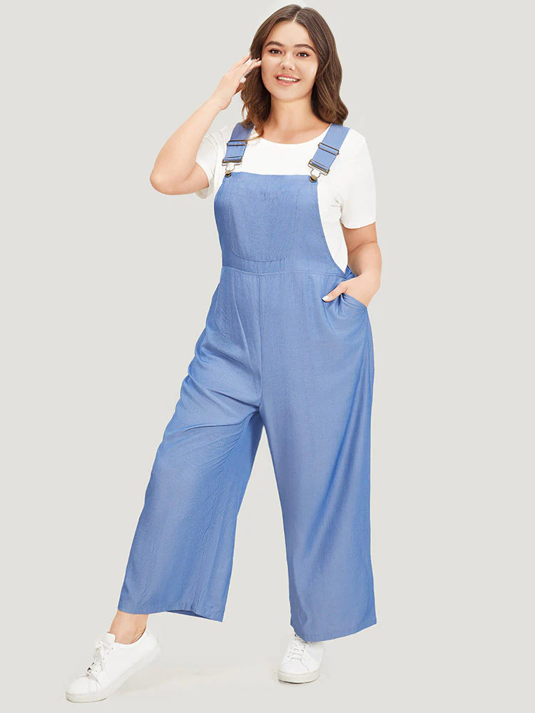 Solid Patched Pocket Gathered Overall Jumpsuit - Image 3