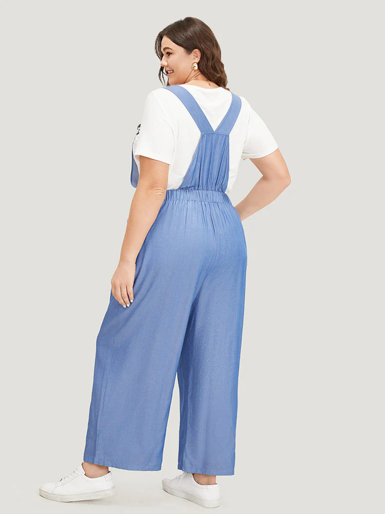 Solid Patched Pocket Gathered Overall Jumpsuit - Image 4