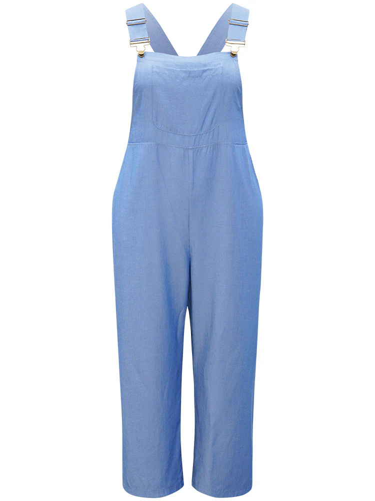 Solid Patched Pocket Gathered Overall Jumpsuit - Image 9